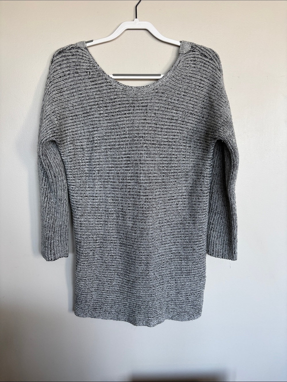 Bar III Gray Marled Knit Crisscross Back Sweater Medium M Open Back 3/4 Sleeve